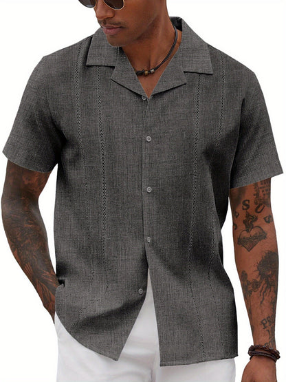 ELESOL Guayabera Shirts for Men Cuban Short Sleeve Button Summer Shirts
