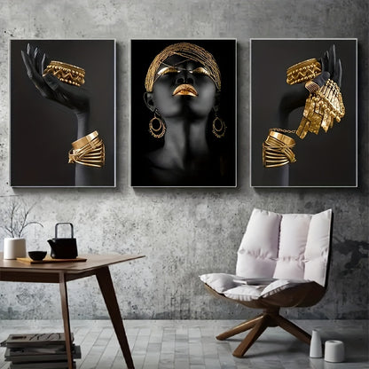 3-Piece Golden Jewelry Canvas Print Set - Elegant Wall Art for Modern Home Decor, Sophisticated Unframed Paintings for Living Spaces - High-Quality, Easy Install