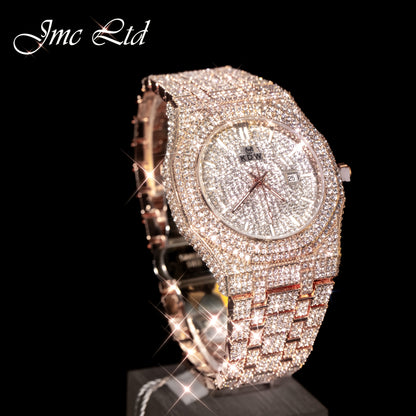 Luxury Hip-Hop Style Watch West Coast Quartz Watch For Men Fully Diamond-Studded Rhinestone Accessory Watch High-End Design Perfect Christmas Gift Wedding Present And Top Gift Choice, Without Battery