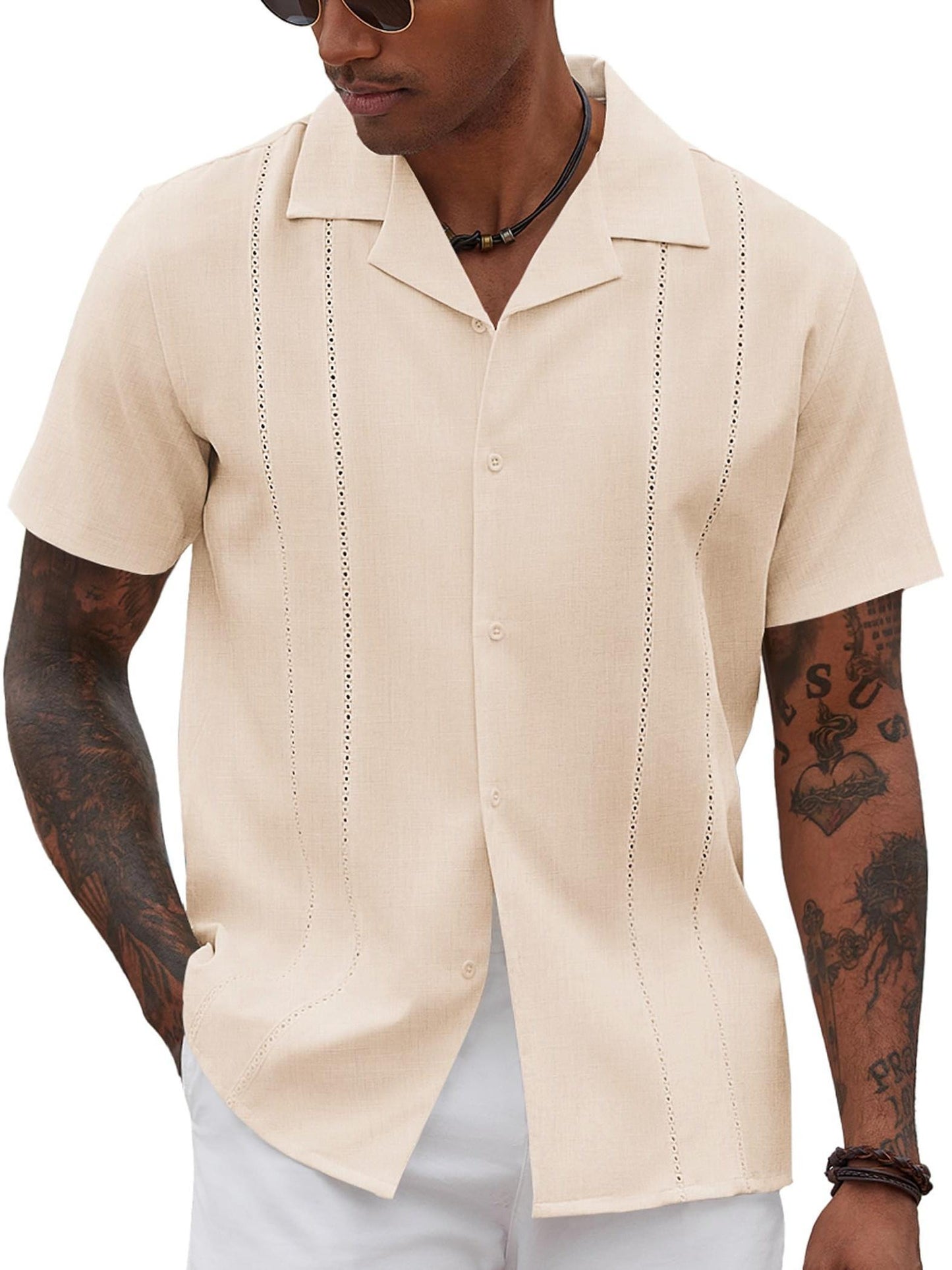 ELESOL Guayabera Shirts for Men Cuban Short Sleeve Button Summer Shirts