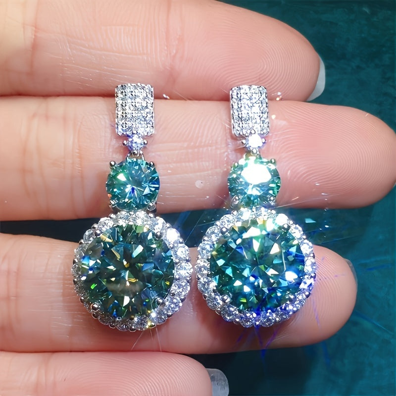 2pcs of S925 Silvery with 5-Carat 5A Zirconia Pendant Earrings, for Engagement, Wedding, Holiday, Birthday, And Anniversary Gifts