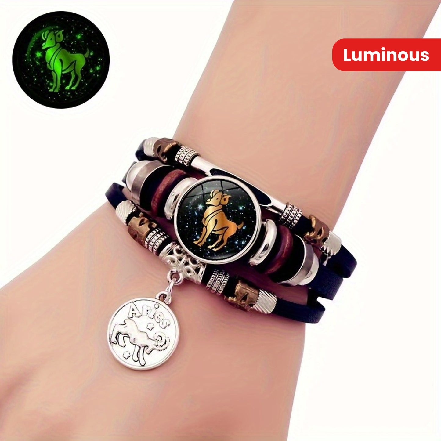 Men And Women 12 Constellation Luminous Bracelets, Couple Gifts, Leather Bracelets, Handmade Creative Bracelets-Gift for Women-Daily Wear Wedding Party Dating Party-Suitable for Girlfriends, Christmas Gifts-Valentine'S Day Gi