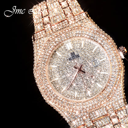Luxury Hip-Hop Style Watch West Coast Quartz Watch For Men Fully Diamond-Studded Rhinestone Accessory Watch High-End Design Perfect Christmas Gift Wedding Present And Top Gift Choice, Without Battery