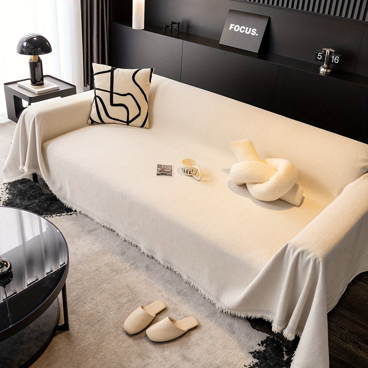 1pc Luxurious Waterproof Sofa Cover with Tassels - Durable, Washable, and Universal Furniture Protector for Living Room Home Decor - Stylish Couch Slipcover and Throw Blanket Alternative