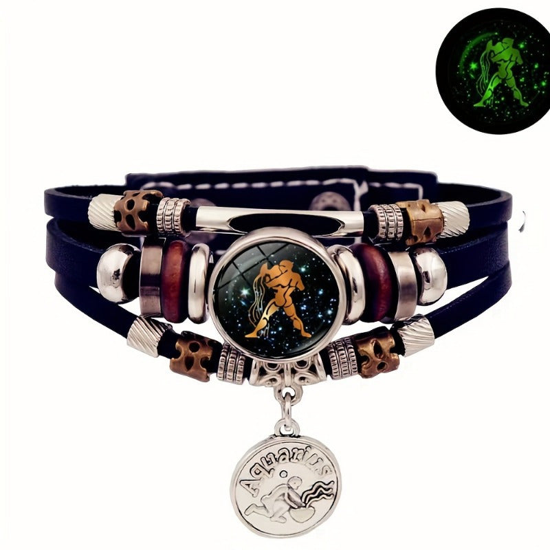 Men And Women 12 Constellation Luminous Bracelets, Couple Gifts, Leather Bracelets, Handmade Creative Bracelets-Gift for Women-Daily Wear Wedding Party Dating Party-Suitable for Girlfriends, Christmas Gifts-Valentine'S Day Gi