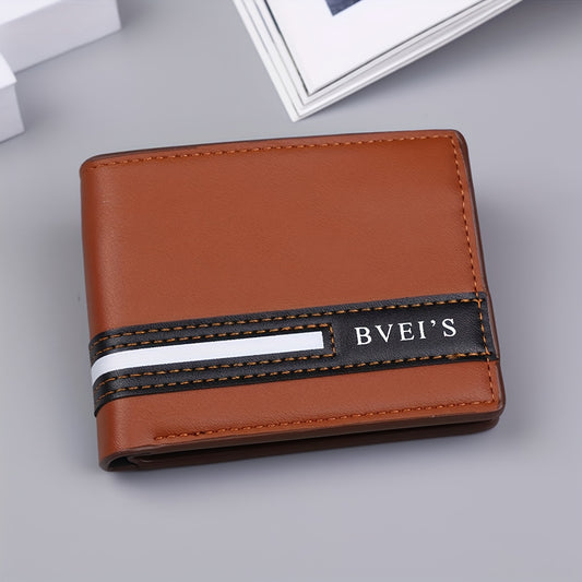 Men'S PU Wallet - Casual Style, Letter Pattern, Colorful Details, Multi-card Clip, Double Fold Short Wallet, Ideal For Gift Giving.