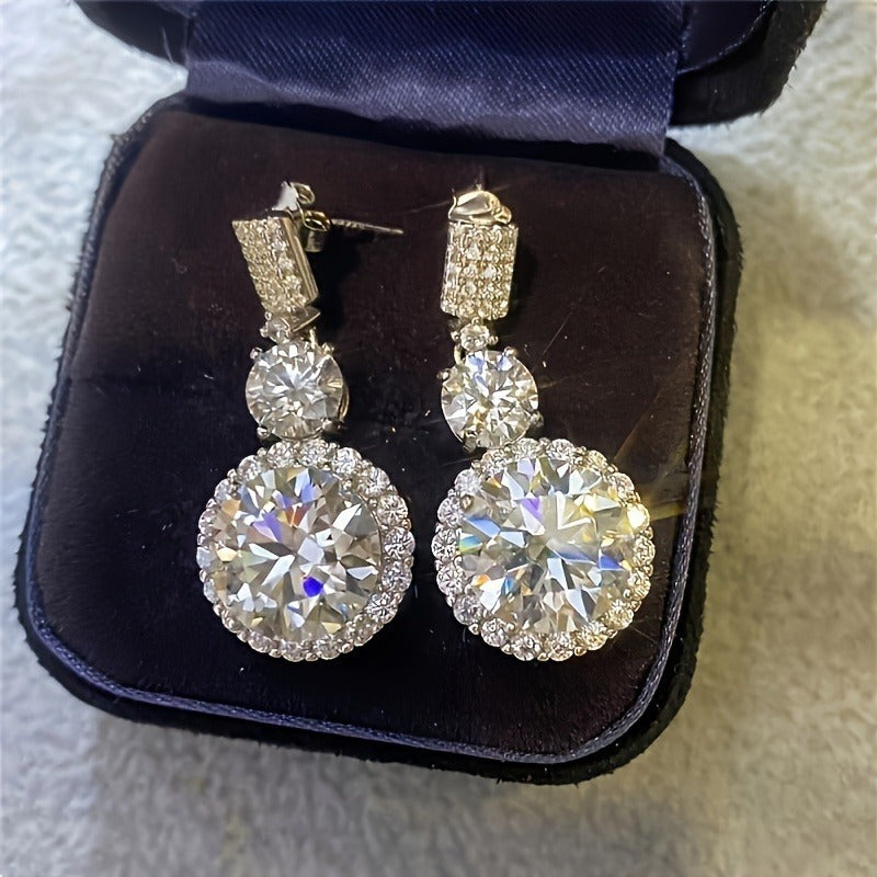 2pcs of S925 Silvery with 5-Carat 5A Zirconia Pendant Earrings, for Engagement, Wedding, Holiday, Birthday, And Anniversary Gifts