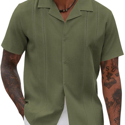 ELESOL Guayabera Shirts for Men Cuban Short Sleeve Button Summer Shirts