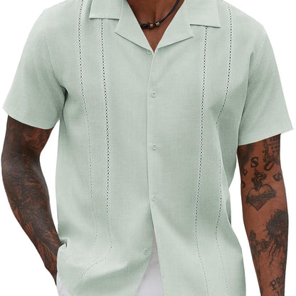 ELESOL Guayabera Shirts for Men Cuban Short Sleeve Button Summer Shirts