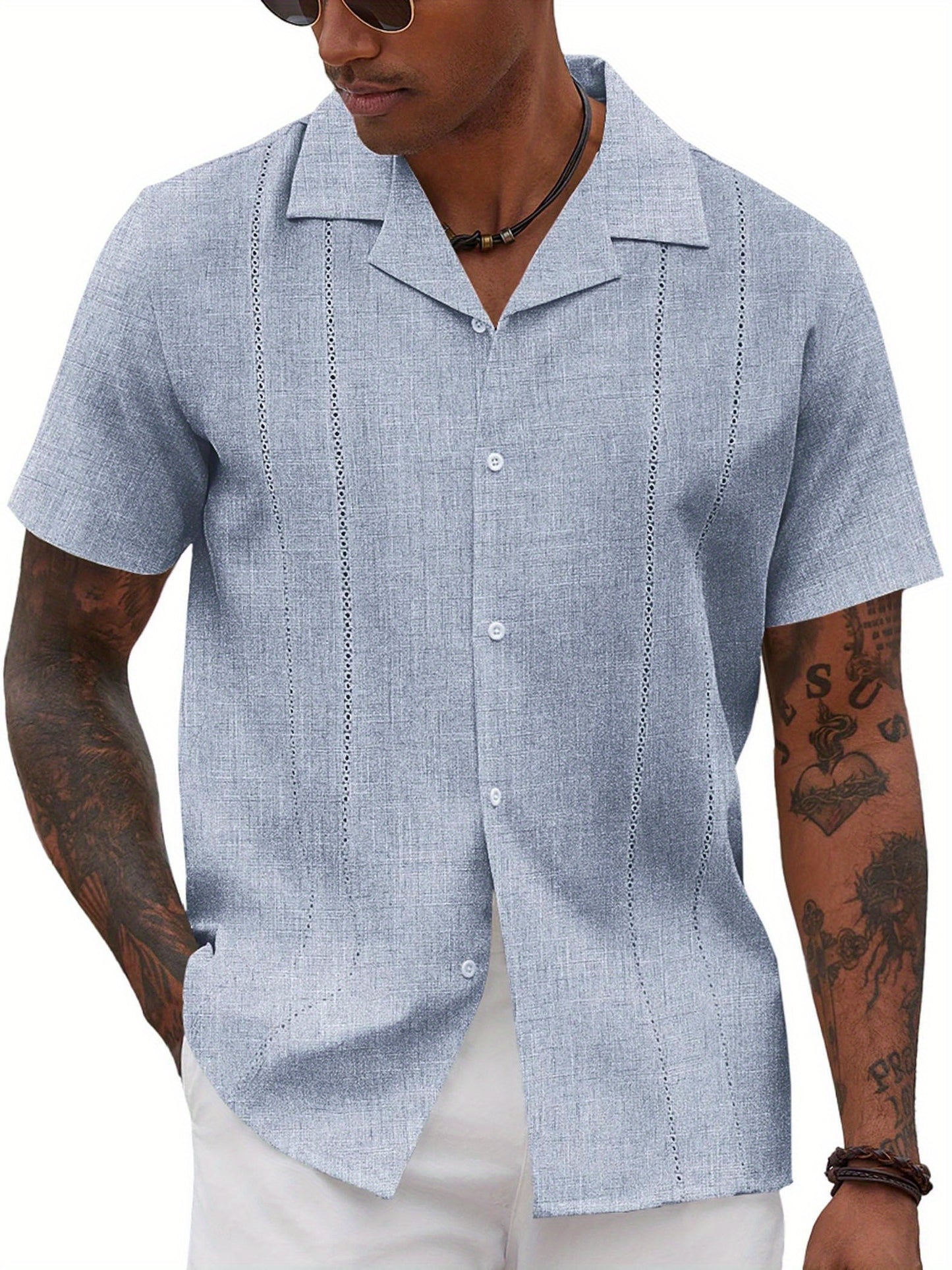 ELESOL Guayabera Shirts for Men Cuban Short Sleeve Button Summer Shirts