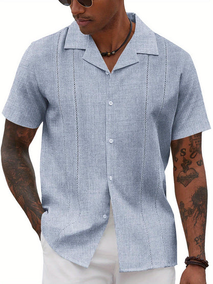 ELESOL Guayabera Shirts for Men Cuban Short Sleeve Button Summer Shirts