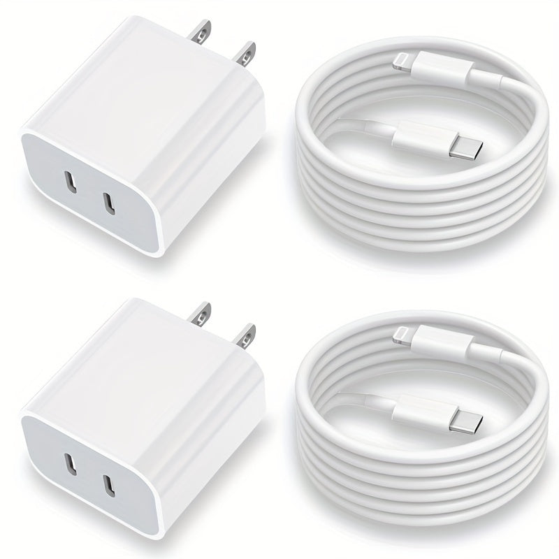 UKETO Dual Port PD Fast Charger, USB Type-C Wall Charging Adapter, US Plug Power Supply for iPhone 14/13/12/11/XS/XR/X, iPad - 20W Travel Power Adapter with 2x 6.6FT USB-C Cables, Fast Charging Kit