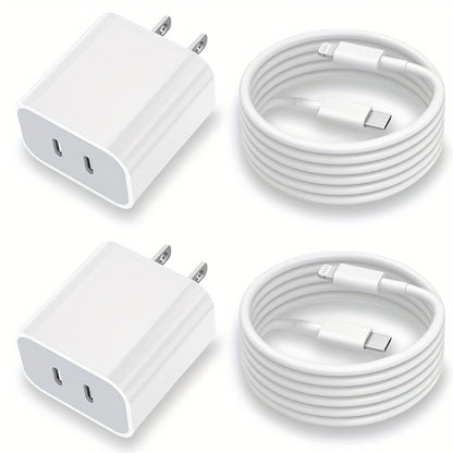 UKETO Dual Port PD Fast Charger, USB Type-C Wall Charging Adapter, US Plug Power Supply for iPhone 14/13/12/11/XS/XR/X, iPad - 20W Travel Power Adapter with 2x 6.6FT USB-C Cables, Fast Charging Kit