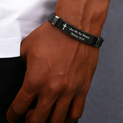 Bracelet ajustable en acier inoxydable et silicone avec citation biblique “Je suis toujours avec toi” – bijou manchette mixte avec message inspirant, parfait pour le quotidien et comme cadeau.