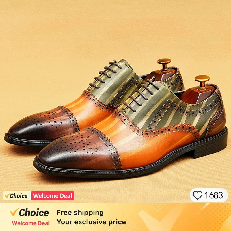 LUXURY BRAND MEN'S LEATHER SHOES LACE UP POINTED DERBY OXFORD PRINT CASUAL MENS DRESS WEDDING PARTY SHOES MEN