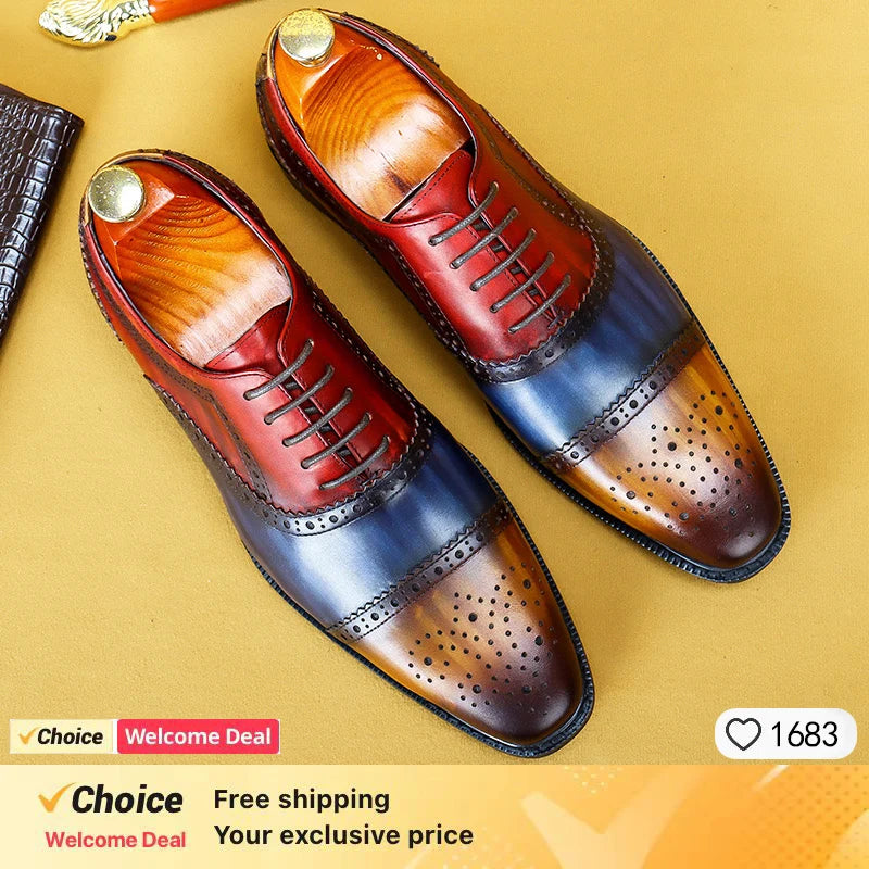 LUXURY BRAND MEN'S LEATHER SHOES LACE UP POINTED DERBY OXFORD PRINT CASUAL MENS DRESS WEDDING PARTY SHOES MEN