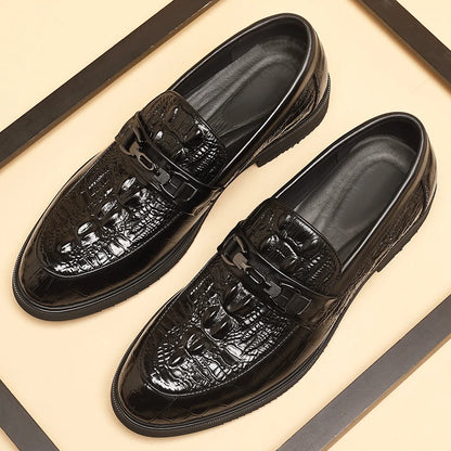 Top Quality Crocodile Print Genuine Leather Men Elevator Shoes Flat/6CM Height Increasing Loafers Man Casual Busincess Moccasins