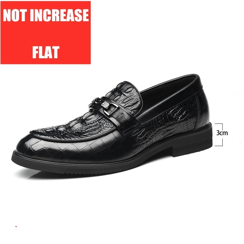 Top Quality Crocodile Print Genuine Leather Men Elevator Shoes Flat/6CM Height Increasing Loafers Man Casual Busincess Moccasins
