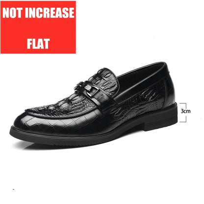 Top Quality Crocodile Print Genuine Leather Men Elevator Shoes Flat/6CM Height Increasing Loafers Man Casual Busincess Moccasins