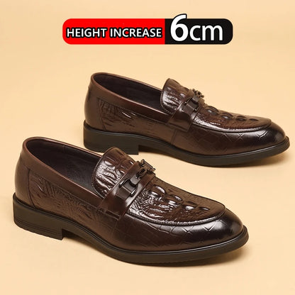 Top Quality Crocodile Print Genuine Leather Men Elevator Shoes Flat/6CM Height Increasing Loafers Man Casual Busincess Moccasins