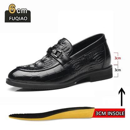 Top Quality Crocodile Print Genuine Leather Men Elevator Shoes Flat/6CM Height Increasing Loafers Man Casual Busincess Moccasins