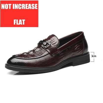 Top Quality Crocodile Print Genuine Leather Men Elevator Shoes Flat/6CM Height Increasing Loafers Man Casual Busincess Moccasins