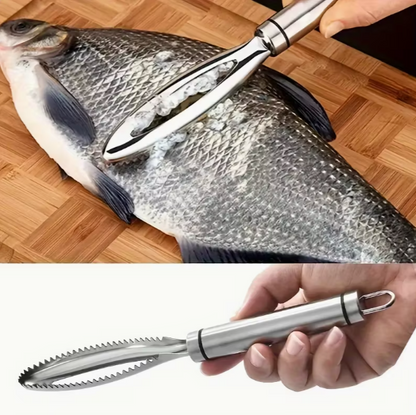 Écailleur de poisson robuste en acier inoxydable – design 3-en-1 multifonction avec lame tranchante, manche ergonomique et prise antidérapante