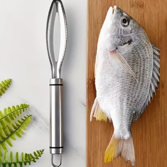 Écailleur de poisson robuste en acier inoxydable – design 3-en-1 multifonction avec lame tranchante, manche ergonomique et prise antidérapante