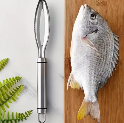 Écailleur de poisson robuste en acier inoxydable – design 3-en-1 multifonction avec lame tranchante, manche ergonomique et prise antidérapante