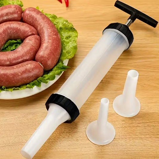 Poussoir à saucisses robuste en plastique – livré avec 3 embouts, idéal pour les saucisses maison, les fêtes et la cuisine – design facile à nettoyer