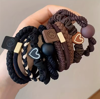 Lot de 5 élastiques à cheveux haut de gamme pour femme – simples et élégants, haute élasticité et durabilité, présentés dans un étui en cuir