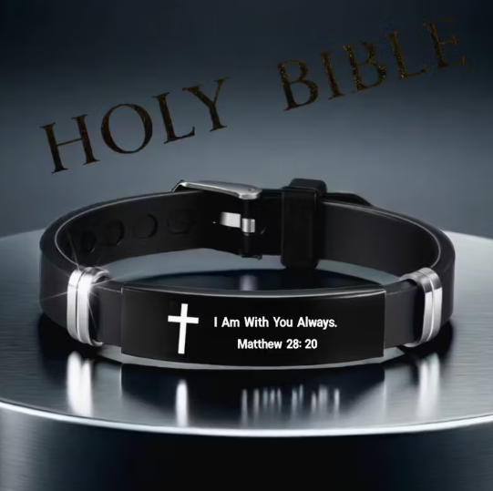 Bracelet ajustable en acier inoxydable et silicone avec citation biblique “Je suis toujours avec toi” – bijou manchette mixte avec message inspirant, parfait pour le quotidien et comme cadeau.