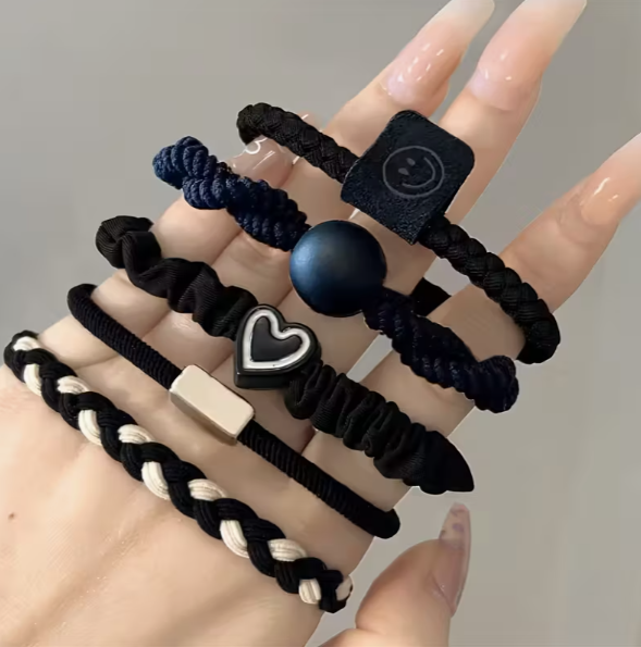 Lot de 5 élastiques à cheveux haut de gamme pour femme – simples et élégants, haute élasticité et durabilité, présentés dans un étui en cuir