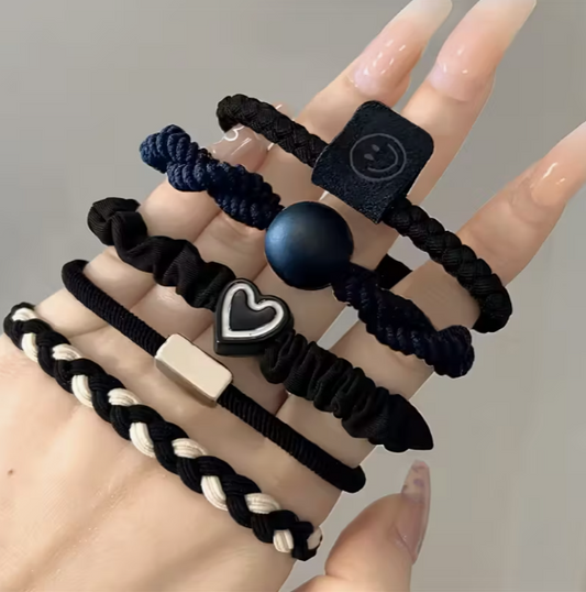 Lot de 5 élastiques à cheveux haut de gamme pour femme – simples et élégants, haute élasticité et durabilité, présentés dans un étui en cuir