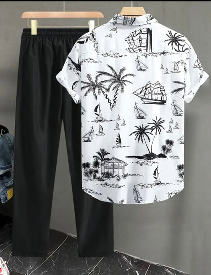 Chemise à manches courtes pour homme et pantalon à cordon de serrage