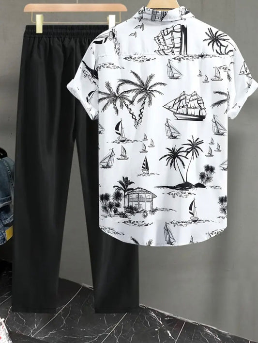 Chemise à manches courtes pour homme et pantalon à cordon de serrage