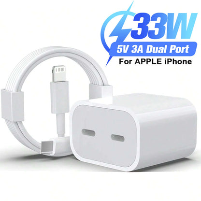 33W Dual Port Fast Charging Kit With USB C Wall Charger 3.3Ft Data Cable For iPhone 14 13 12 11 Pro Max Plus Quick Charger Set