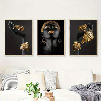 3-Piece Golden Jewelry Canvas Print Set - Elegant Wall Art for Modern Home Decor, Sophisticated Unframed Paintings for Living Spaces - High-Quality, Easy Install