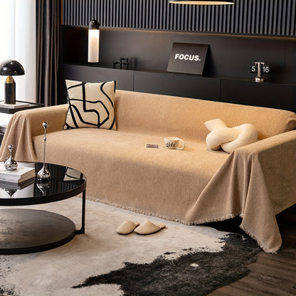 1pc Luxurious Waterproof Sofa Cover with Tassels - Durable, Washable, and Universal Furniture Protector for Living Room Home Decor - Stylish Couch Slipcover and Throw Blanket Alternative