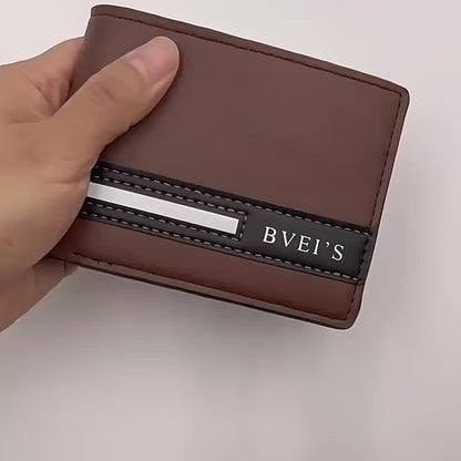 Men'S PU Wallet - Casual Style, Letter Pattern, Colorful Details, Multi-card Clip, Double Fold Short Wallet, Ideal For Gift Giving.