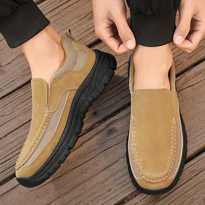 Men's Slip-On Loafers - Comfortable Casual Business Shoes, Yellow & Beige Two-Tone Design, Breathable Mesh Lining, Durable PVC Sole, Round Toe, All-Season Wear for Everyday and Leisure, Chunky Shoes