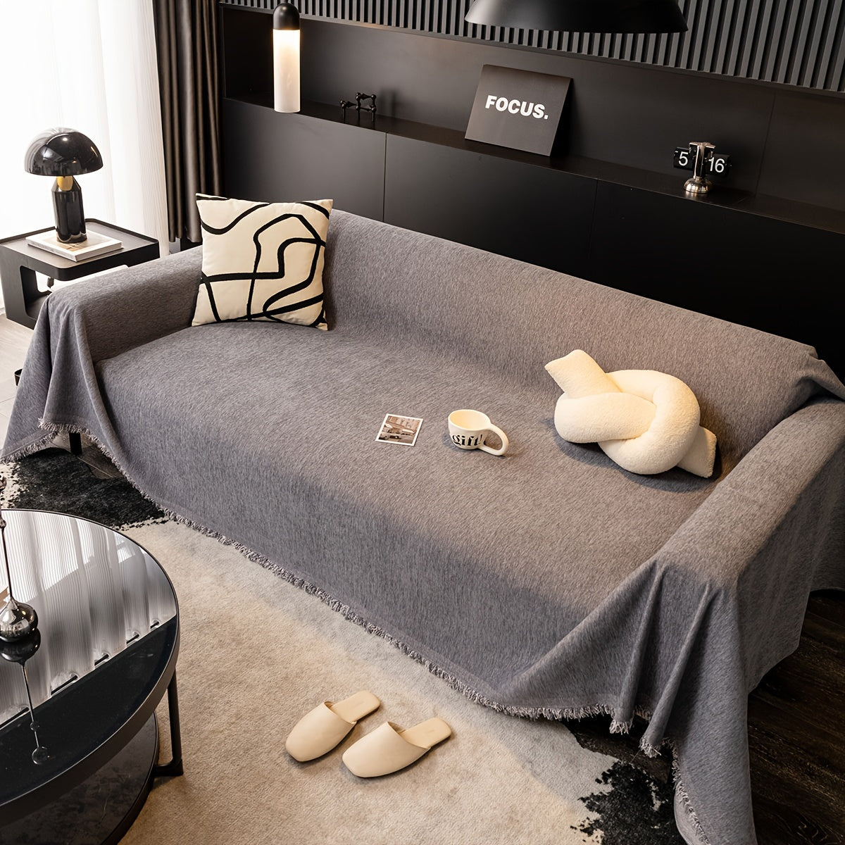 1pc Luxurious Waterproof Sofa Cover with Tassels - Durable, Washable, and Universal Furniture Protector for Living Room Home Decor - Stylish Couch Slipcover and Throw Blanket Alternative