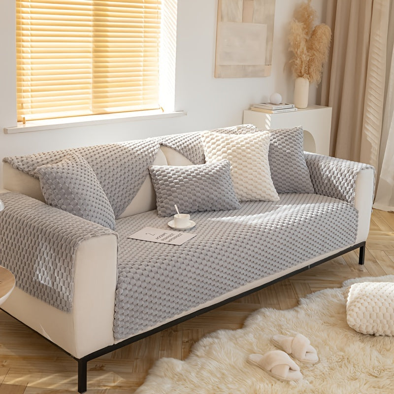 1pc Plush Nordic Sofa Slipcover - Anti-Slip, Fashionable, Simple Modern Design, Four Seasons Universal Fit, Furniture Protector for Bedroom, Office, Living Room Home Decor - Easy to Clean, Stain-Resistant, Soft, Breathable, a