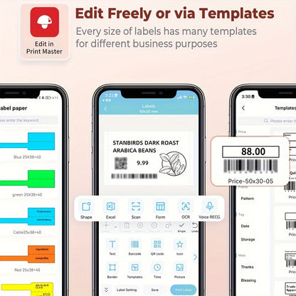 1 Roll 40x30mm Label Phomemo M110 Portable Thermal Label Maker - Wireless, Rechargeable, Compact Printer for Product, Address, Small Business, Sticker, Home, DIY - Compatible with Android, iOS, Windows & Mac