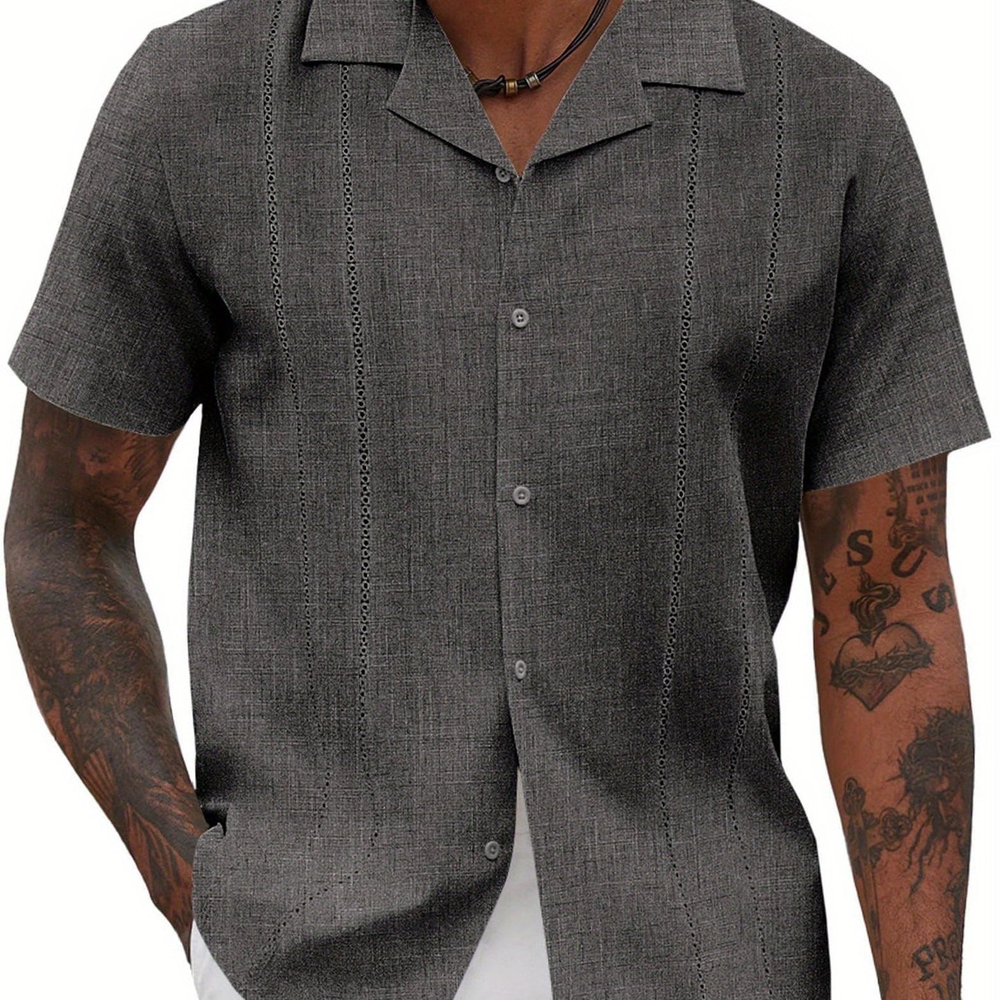 ELESOL Guayabera Shirts for Men Cuban Short Sleeve Button Summer Shirts