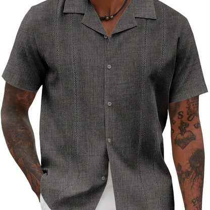 ELESOL Guayabera Shirts for Men Cuban Short Sleeve Button Summer Shirts