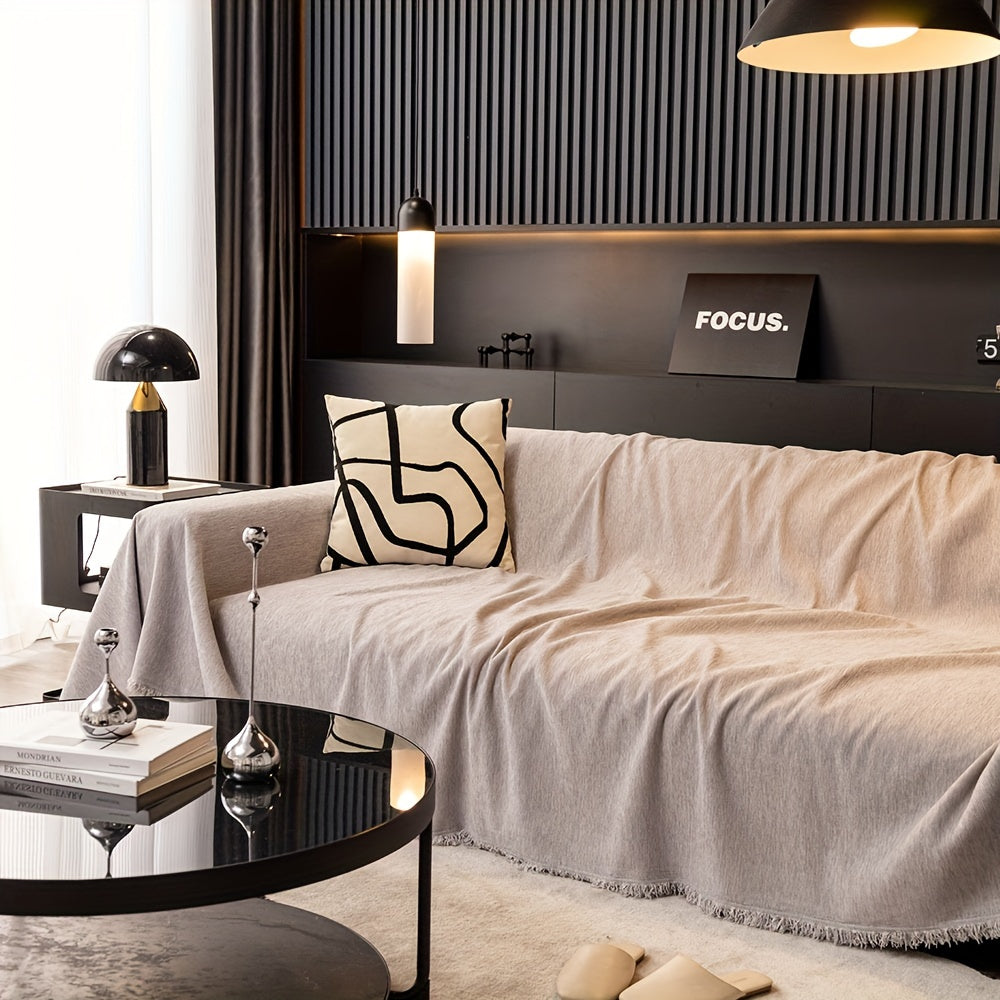 1pc Luxurious Waterproof Sofa Cover with Tassels - Durable, Washable, and Universal Furniture Protector for Living Room Home Decor - Stylish Couch Slipcover and Throw Blanket Alternative