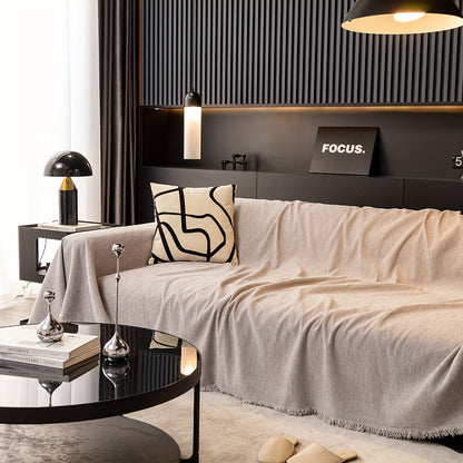 1pc Luxurious Waterproof Sofa Cover with Tassels - Durable, Washable, and Universal Furniture Protector for Living Room Home Decor - Stylish Couch Slipcover and Throw Blanket Alternative