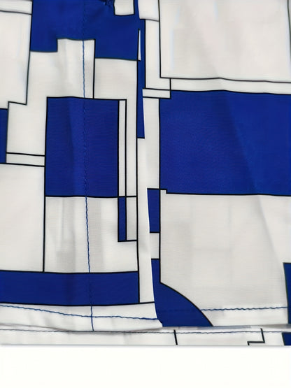 Women'S Elegant Geometric Print Blouse & Stylish Button-Up Skirt Two-Piece Set - Spring/Summer Fashion, Sleeveless Top with Polo Collar, and High-Waisted Skirt, Ideal for Office or Casual Attire, Office Attire|Geometric Print