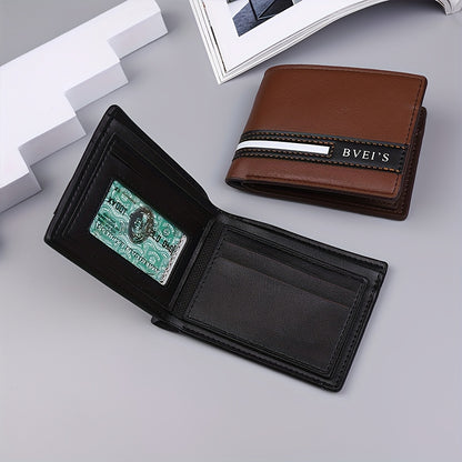Men'S PU Wallet - Casual Style, Letter Pattern, Colorful Details, Multi-card Clip, Double Fold Short Wallet, Ideal For Gift Giving.